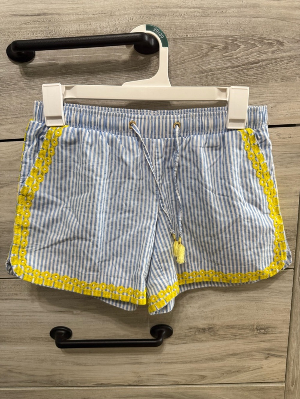 Lilly Pulitzer Blue & White Striped High-Waist Shorts with Yellow Trim